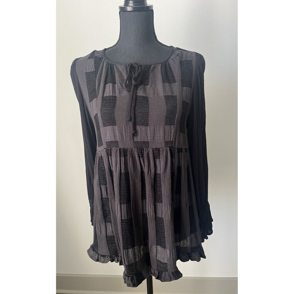 Umgee Women's Black Chenille Whimsigoth Patchwork Babydoll‎ Top Small